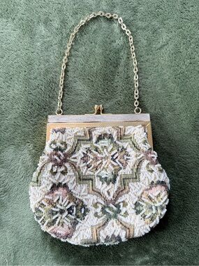 Vintage Hong Kong Tapestry Evening Bag Clutch Purse w/ Chain Handle | Floral | F
